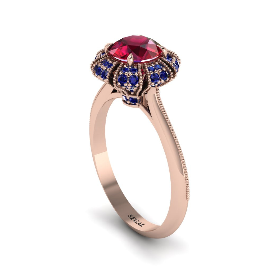 Sapphire Crown Halo Engagement Ring - Annie No. 71