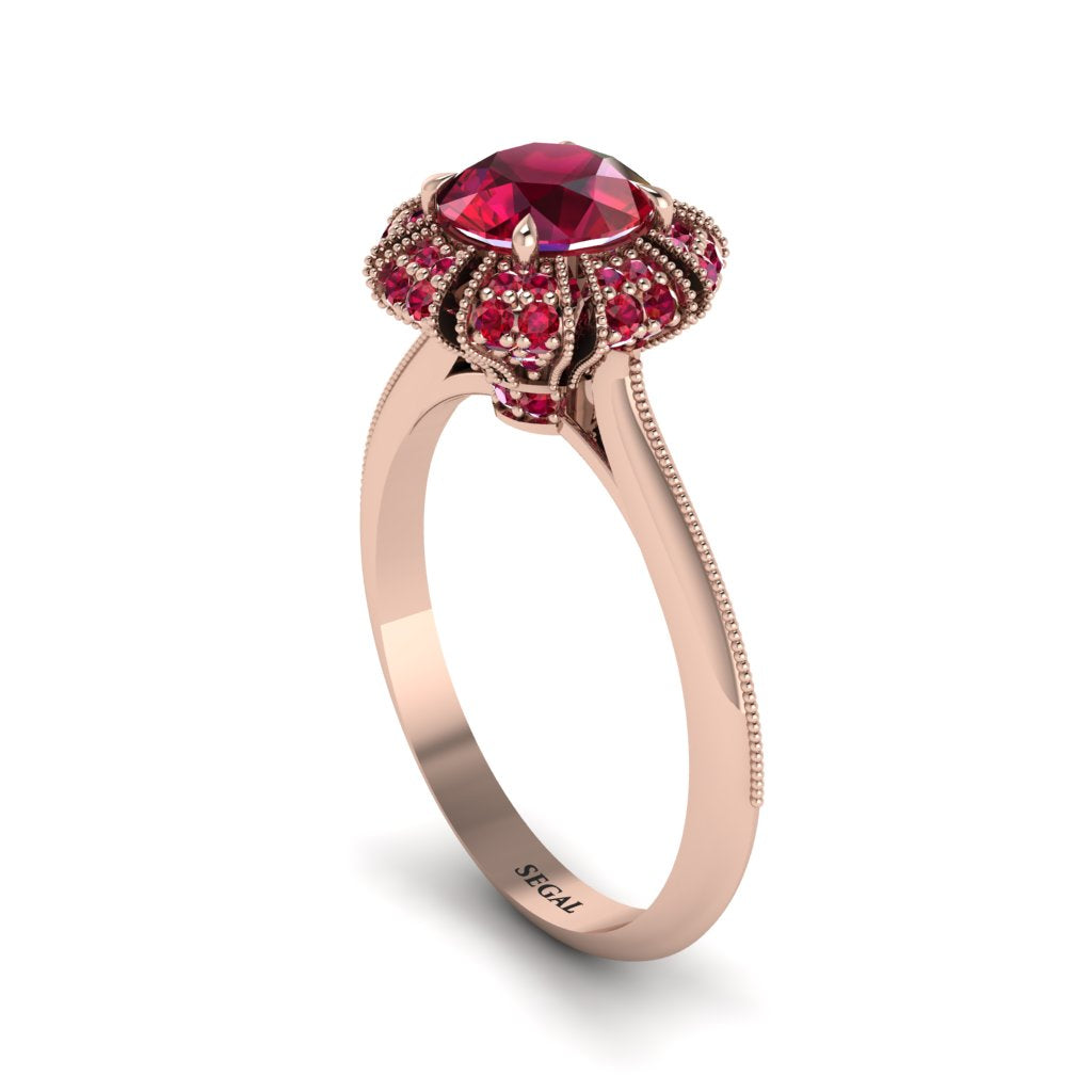 Ruby Crown Halo Engagement Ring - Annie No. 56