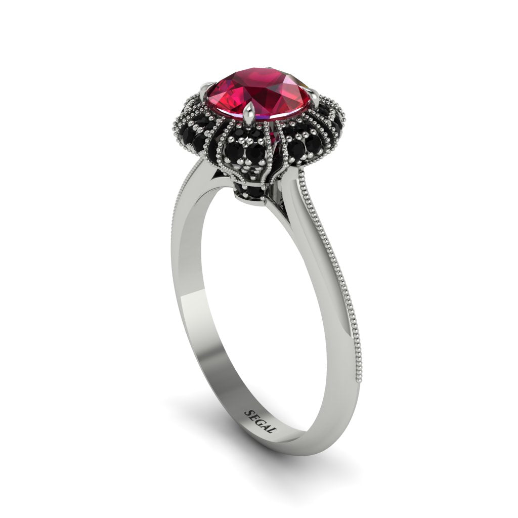 Black Diamond Crown Halo Engagement Ring - Annie No. 42
