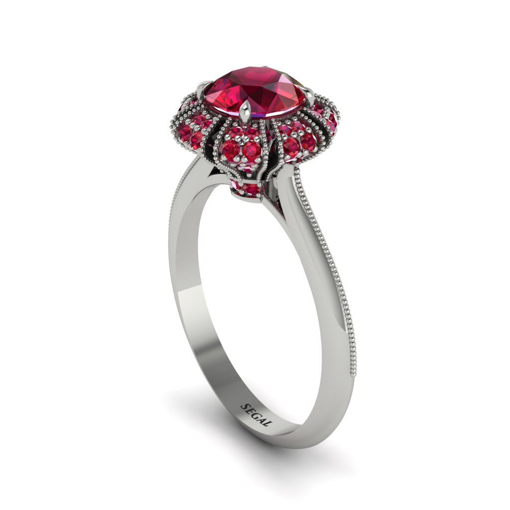 Ruby Crown Halo Engagement Ring - Annie No. 57