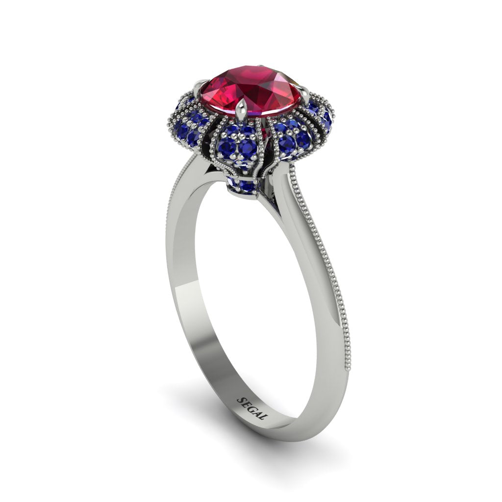 Sapphire Crown Halo Engagement Ring - Annie No. 72
