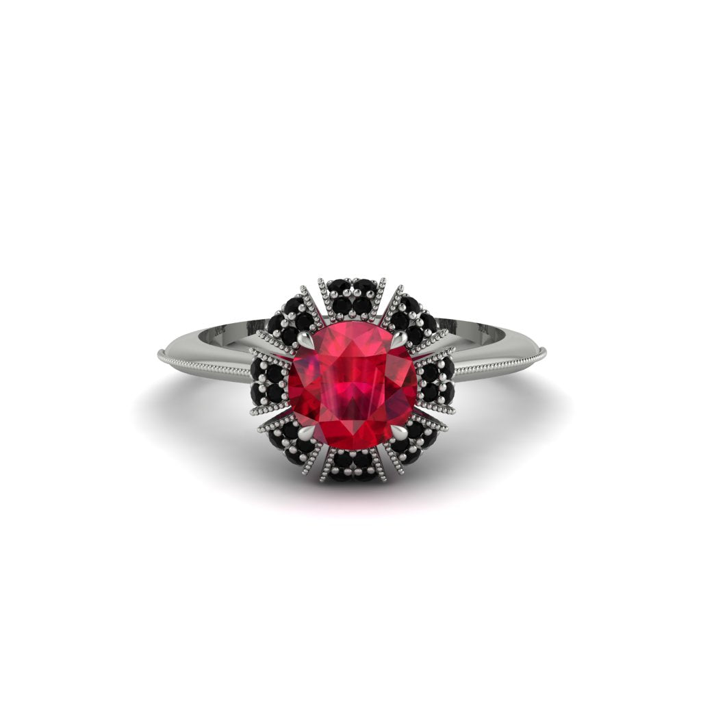 Black Diamond Crown Halo Engagement Ring - Annie No. 42
