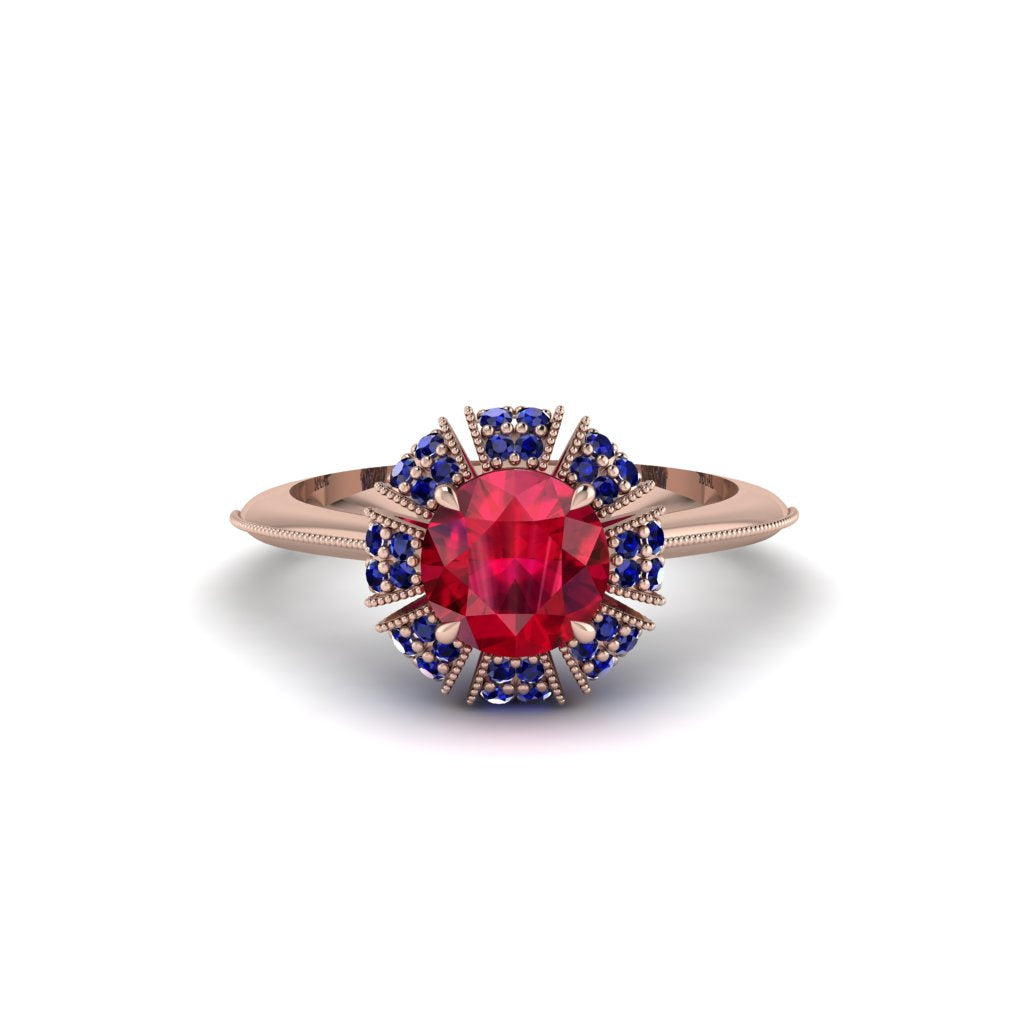 Sapphire Crown Halo Engagement Ring - Annie No. 71