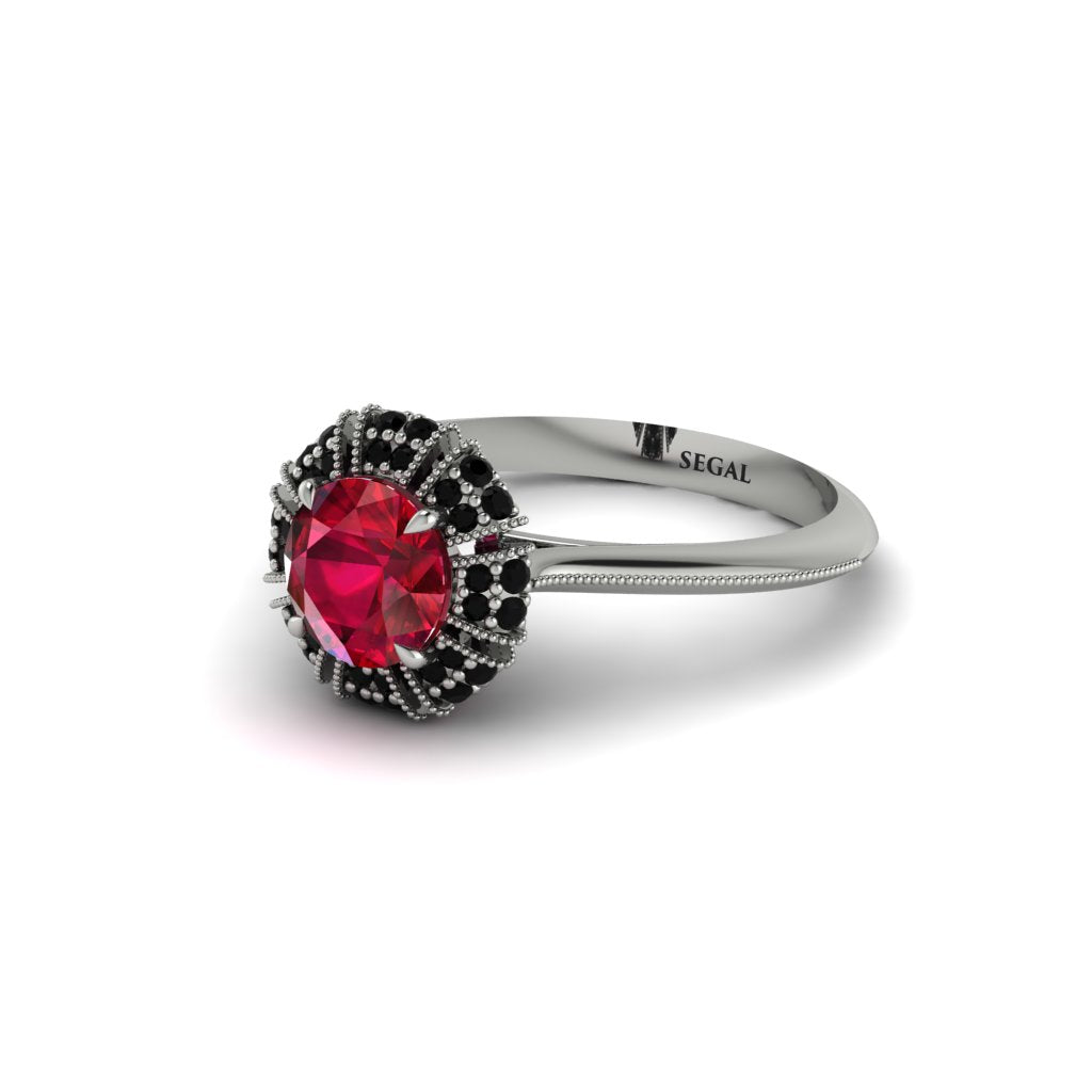 Black Diamond Crown Halo Engagement Ring - Annie No. 42