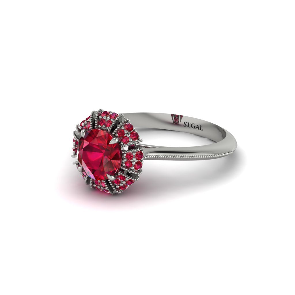 Ruby Crown Halo Engagement Ring - Annie No. 57
