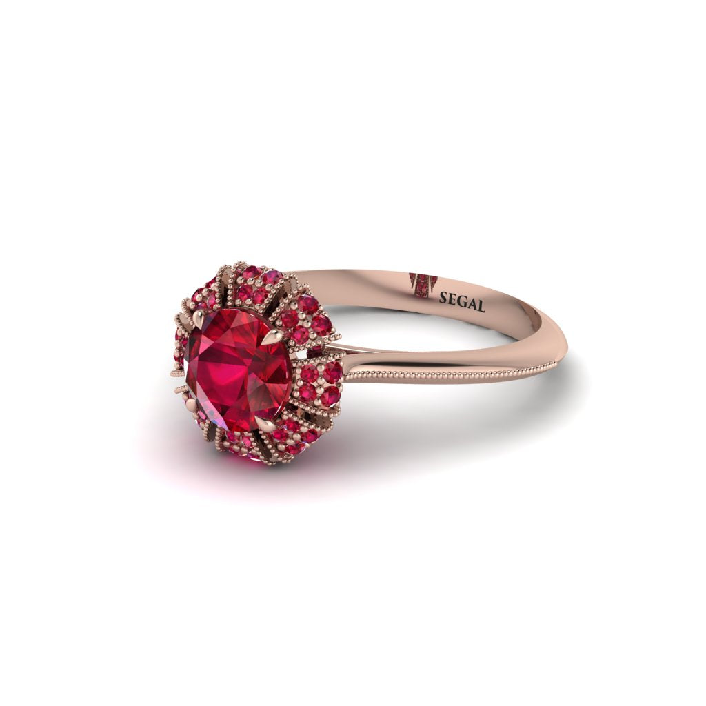 Ruby Crown Halo Engagement Ring - Annie No. 56