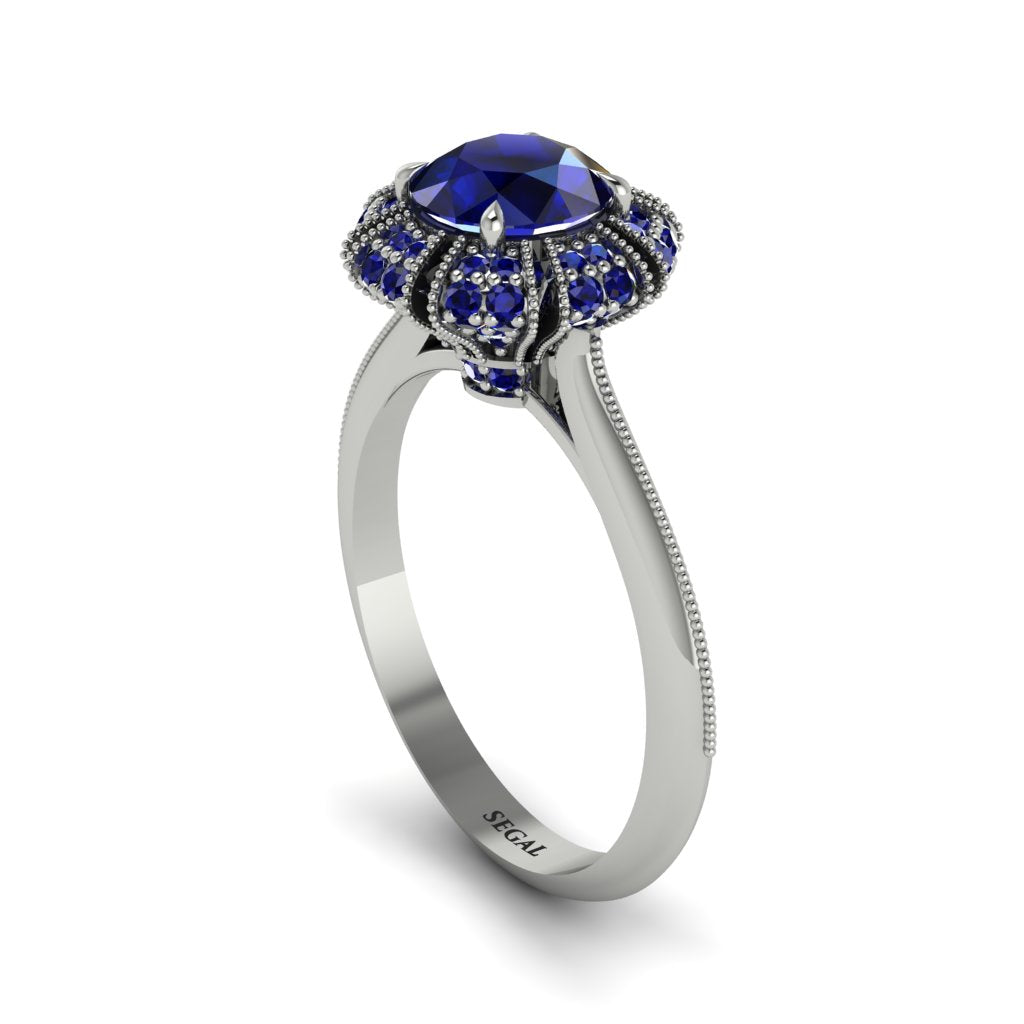 Sapphire Crown Halo Engagement Ring - Annie No. 75