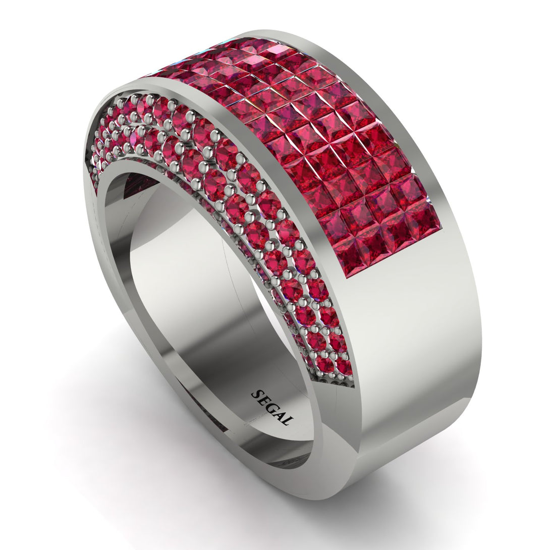 Ruby Cluster Wide Fancy Wedding Band - Kyla No. 57
