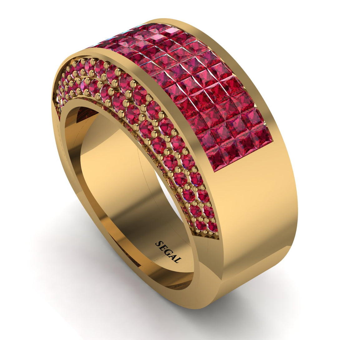 Ruby Cluster Wide Fancy Wedding Band - Kyla No. 55