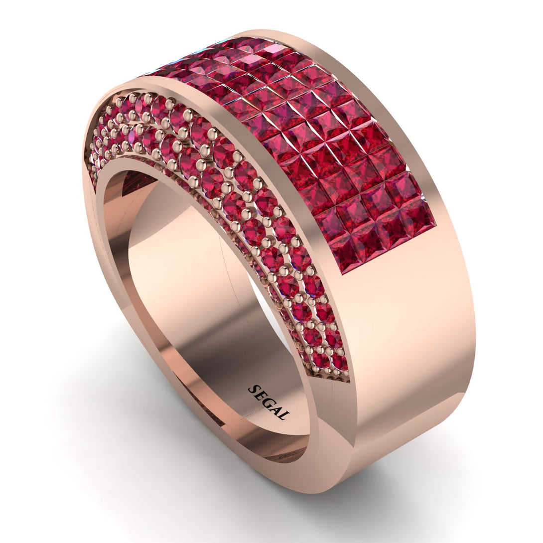 Ruby Cluster Wide Fancy Wedding Band - Kyla No. 56