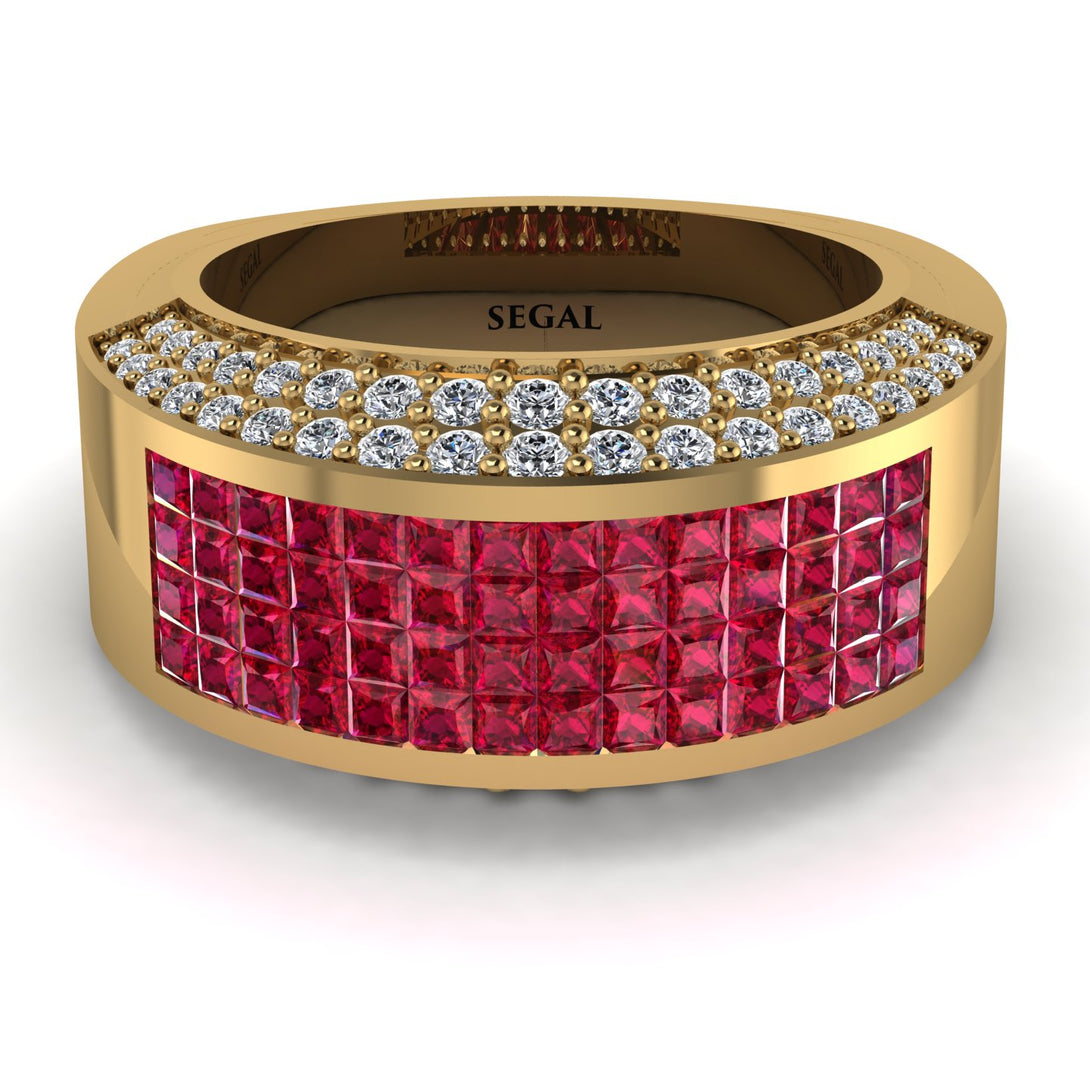 Ruby Cluster Wide Fancy Wedding Band - Kyla No. 10