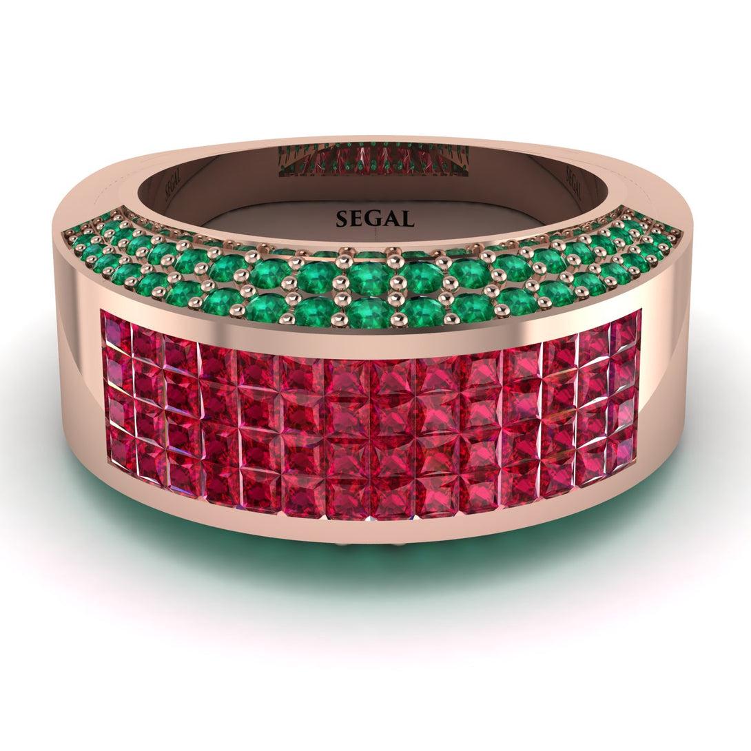 Ruby Cluster Wide Fancy Wedding Band - Kyla No. 26