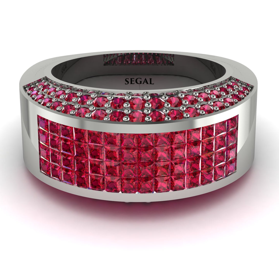 Ruby Cluster Wide Fancy Wedding Band - Kyla No. 57