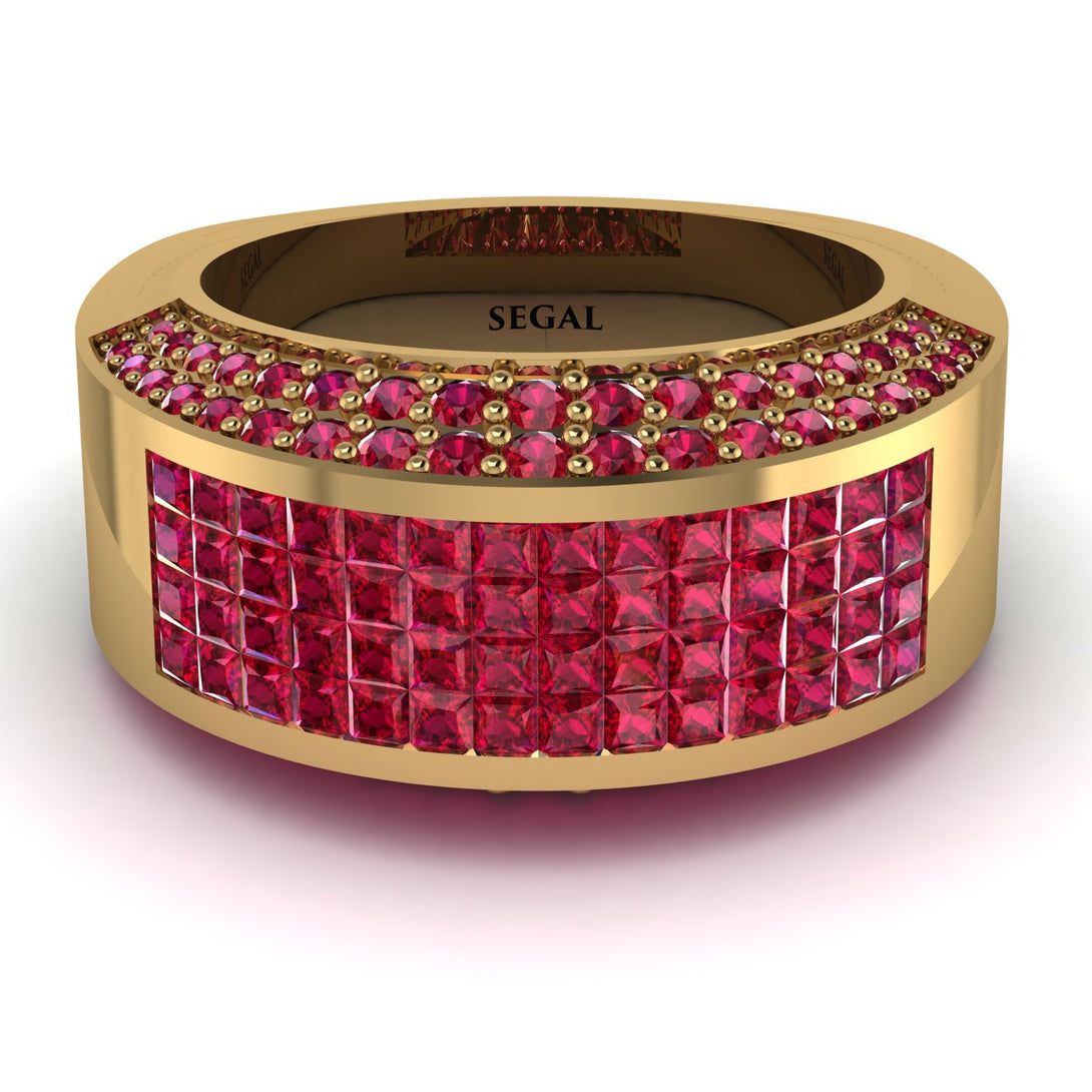 Ruby Cluster Wide Fancy Wedding Band - Kyla No. 55