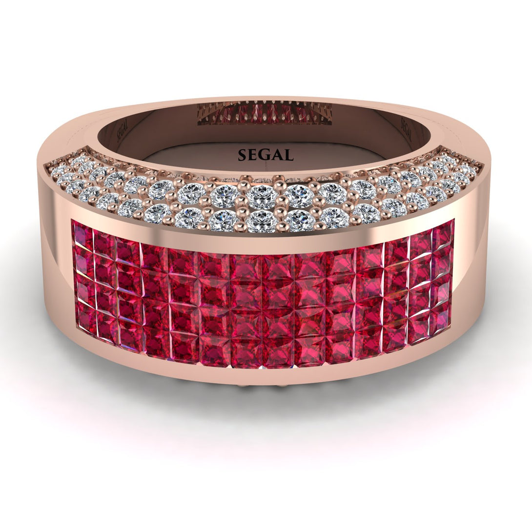 Ruby Cluster Wide Fancy Wedding Band - Kyla No. 11