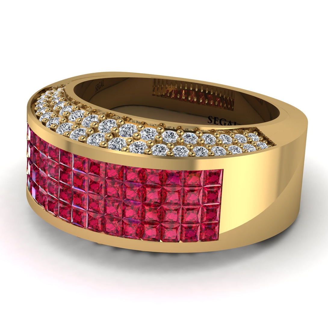 Ruby Cluster Wide Fancy Wedding Band - Kyla No. 10