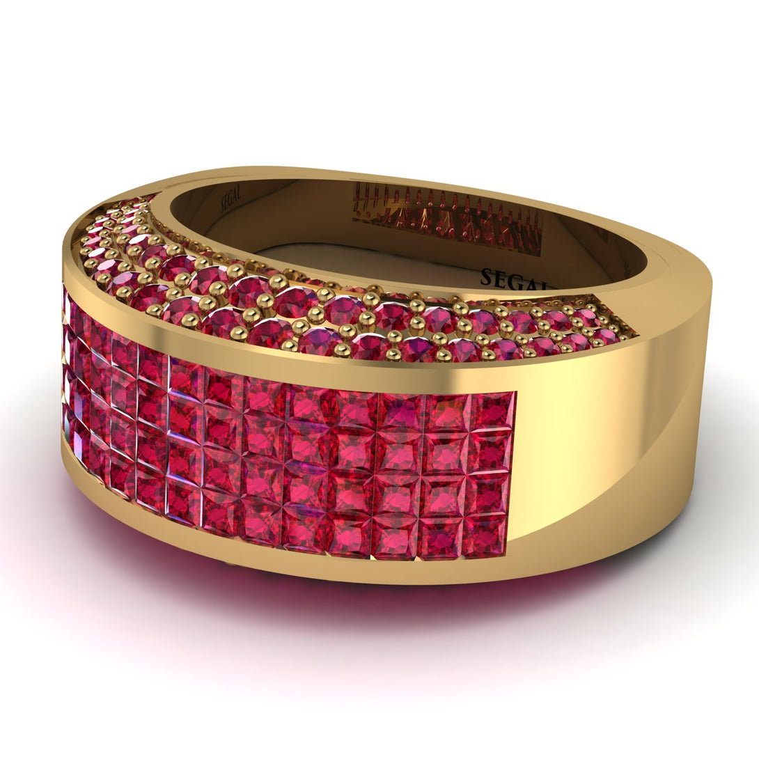 Ruby Cluster Wide Fancy Wedding Band - Kyla No. 55