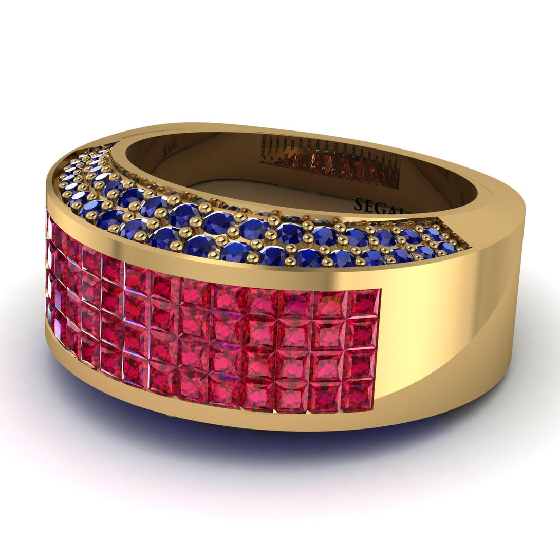 Ruby Cluster Wide Fancy Wedding Band - Kyla No. 70