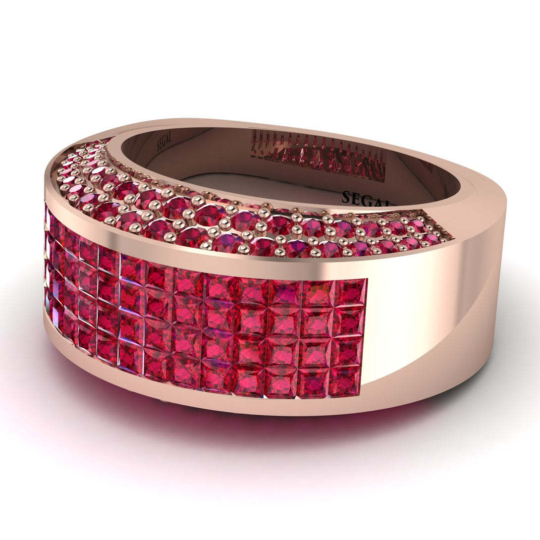 Ruby Cluster Wide Fancy Wedding Band - Kyla No. 56