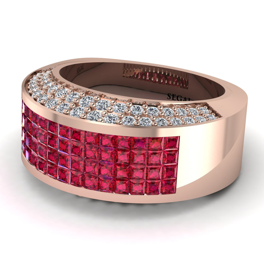Ruby Cluster Wide Fancy Wedding Band - Kyla No. 11