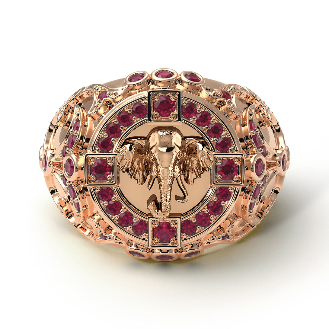 Ruby Bespoke Elephant Men’s Fashion Ring - Charles No. 11
