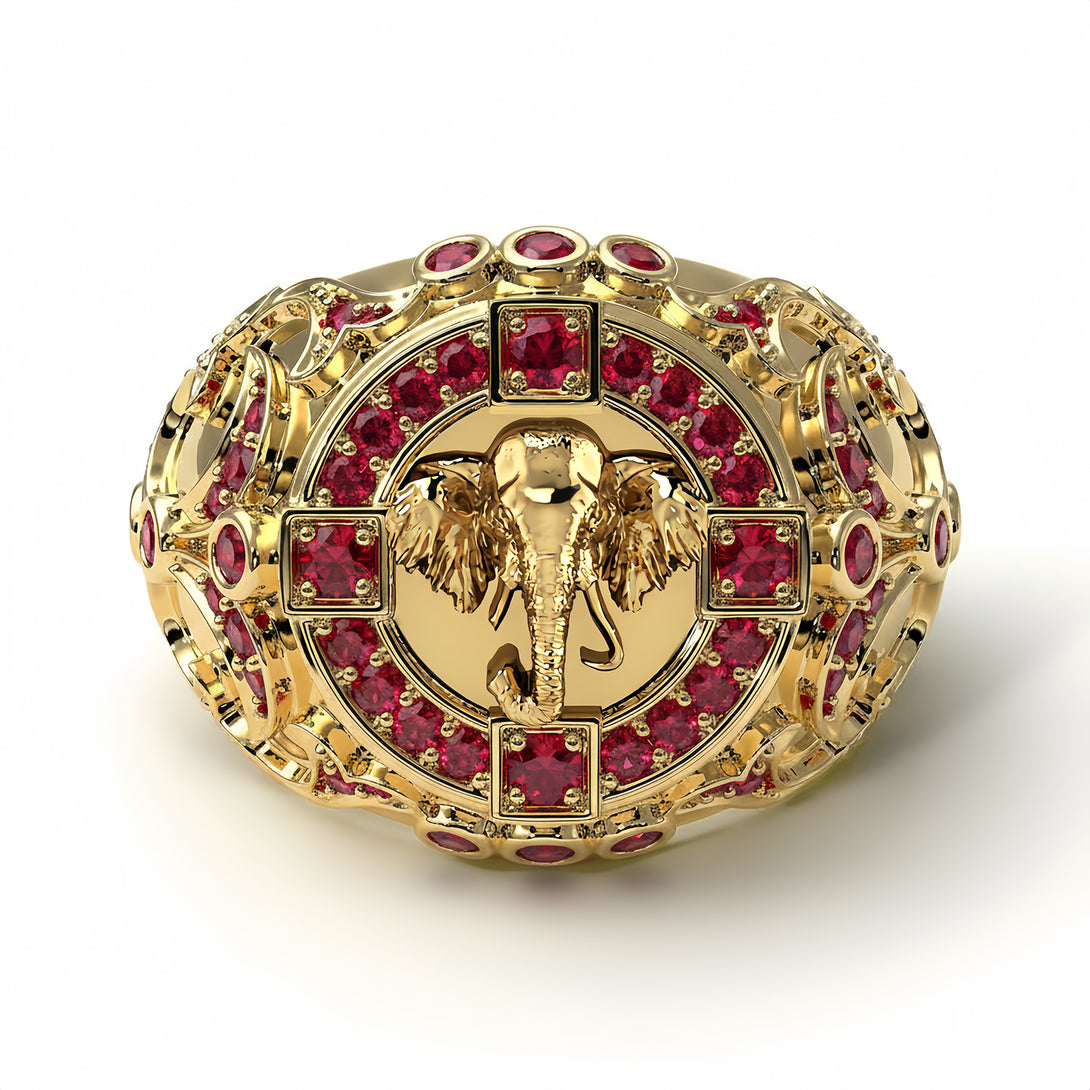 Ruby Bespoke Elephant Men’s Fashion Ring - Charles No. 10