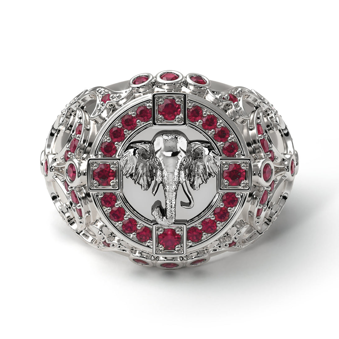 Ruby Bespoke Elephant Men’s Fashion Ring - Charles No. 12