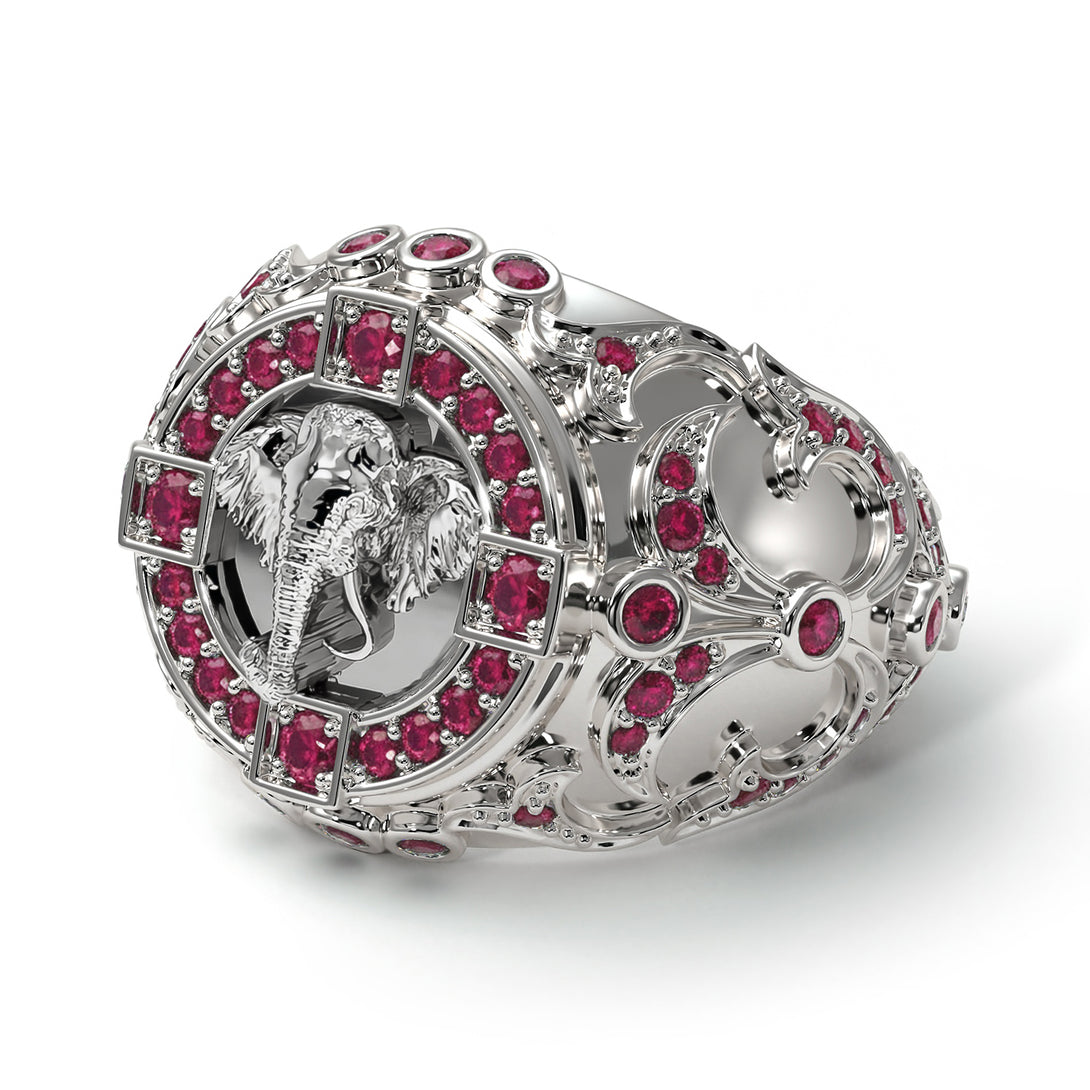 Ruby Bespoke Elephant Men’s Fashion Ring - Charles No. 12
