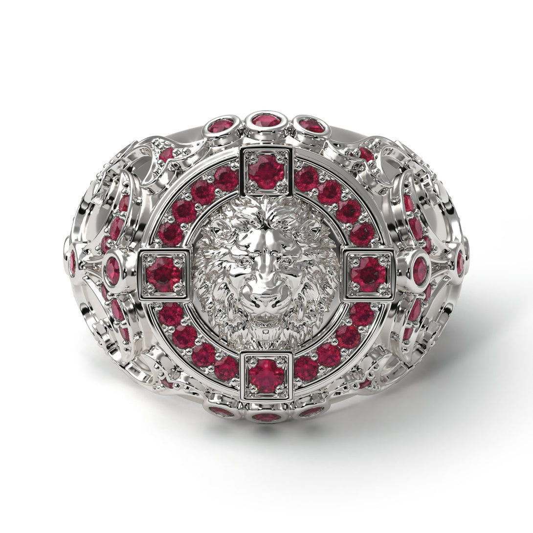 Ruby Royal Lion Men Signet Ring - Terry No. 12