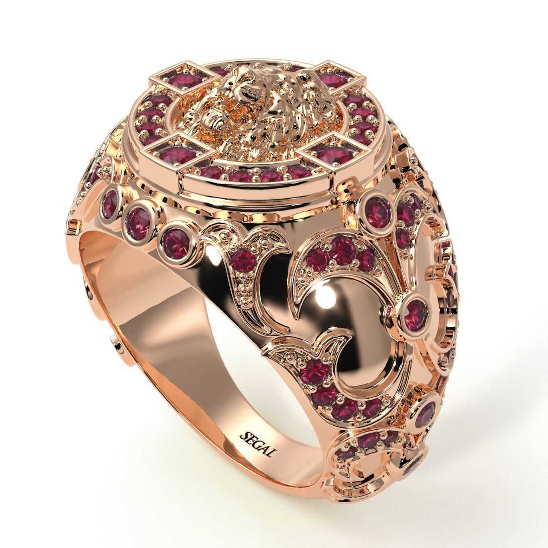 Ruby Royal Lion Men Signet Ring - Terry No. 11