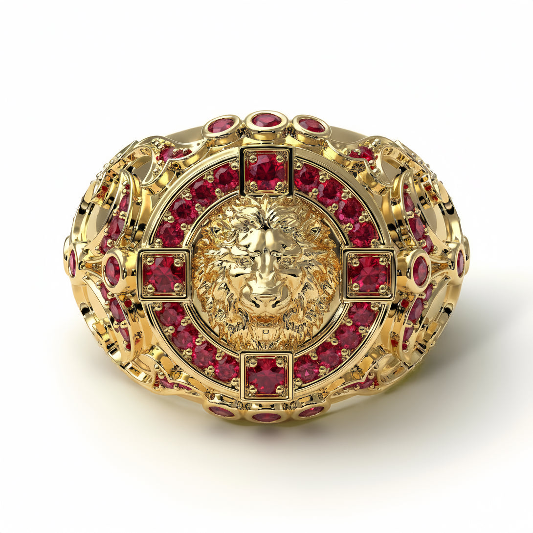 Ruby Royal Lion Men Signet Ring - Terry No. 10