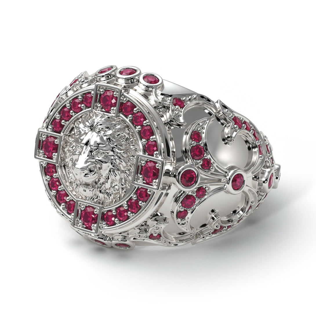 Ruby Royal Lion Men Signet Ring - Terry No. 12