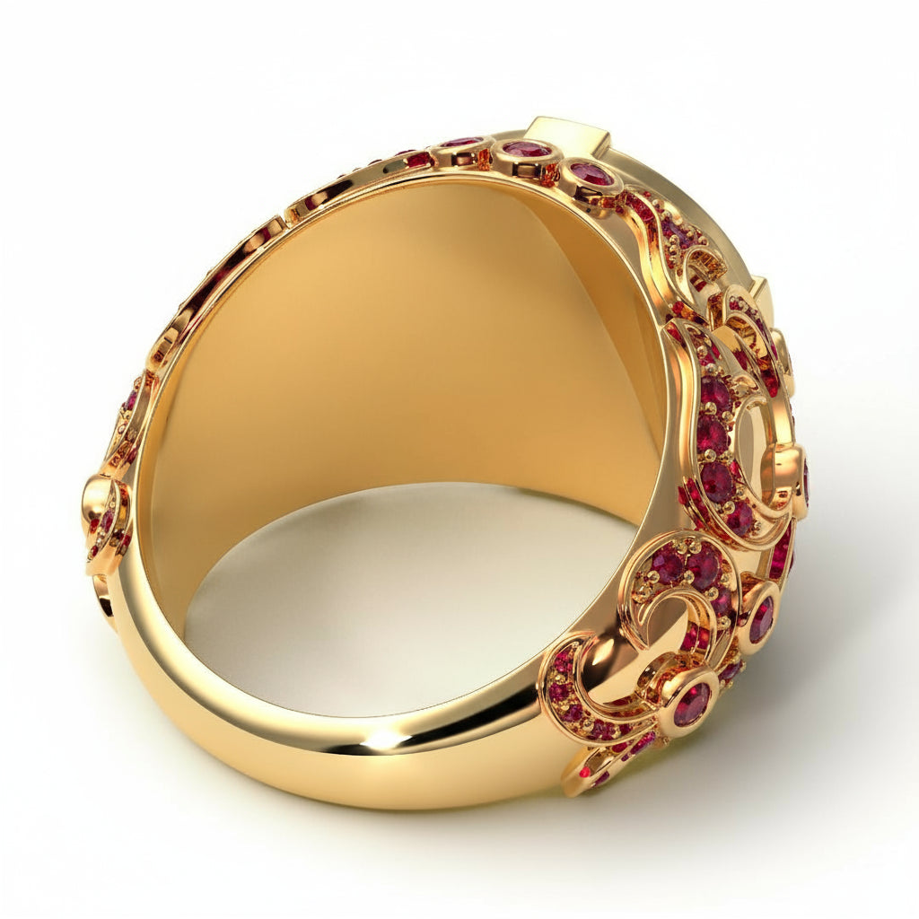 Ruby Royal Lion Men Signet Ring - Terry No. 10