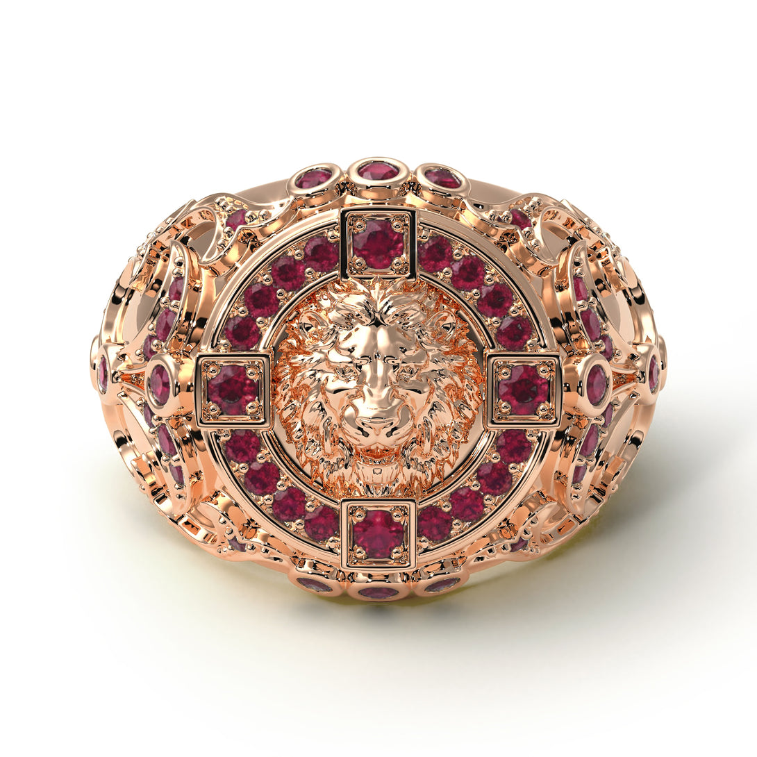 Ruby Royal Lion Men Signet Ring - Terry No. 11