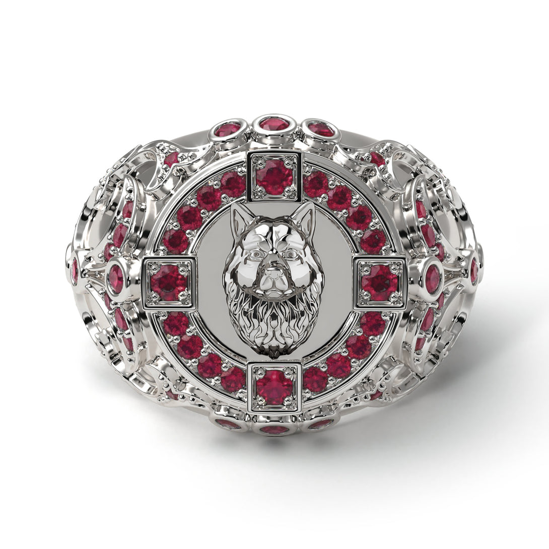 Ruby Wolf Gold Men's Fashion Ring - Eli No. 12