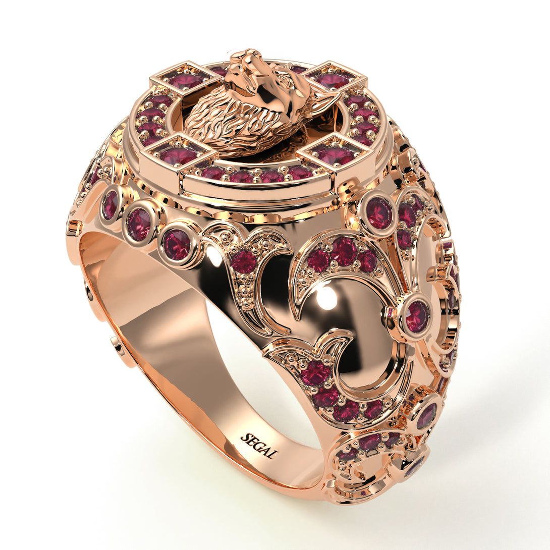Ruby Wolf Gold Men's Fashion Ring - Eli No. 11