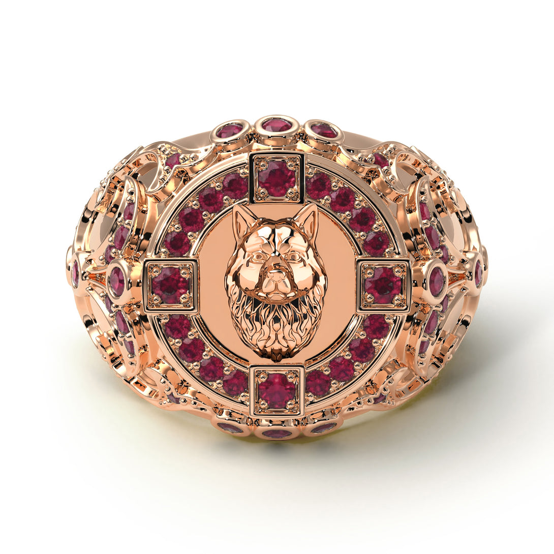 Ruby Wolf Gold Men's Fashion Ring - Eli No. 11