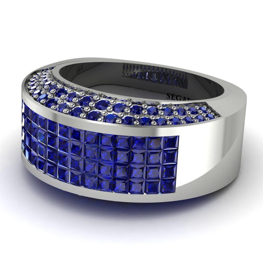 Sapphire Cluster Wide Fancy Wedding Band - Kyla No. 75
