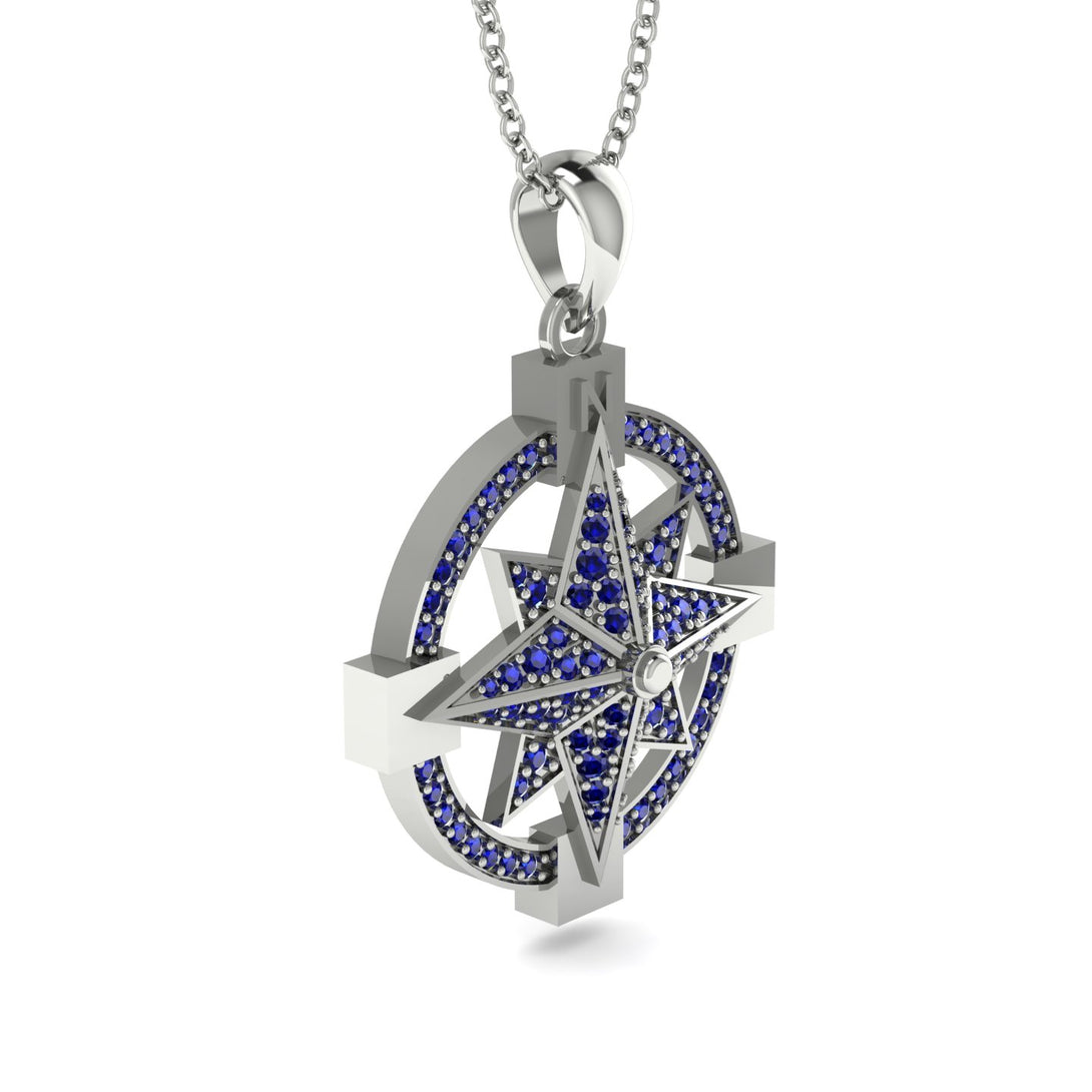 Sapphire-Encrusted Compass Charm Necklace - Celeste No. 15