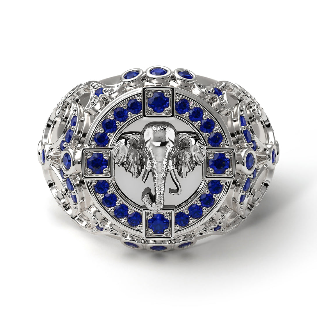 Sapphire Bespoke Elephant Men’s Fashion Ring - Charles No. 15