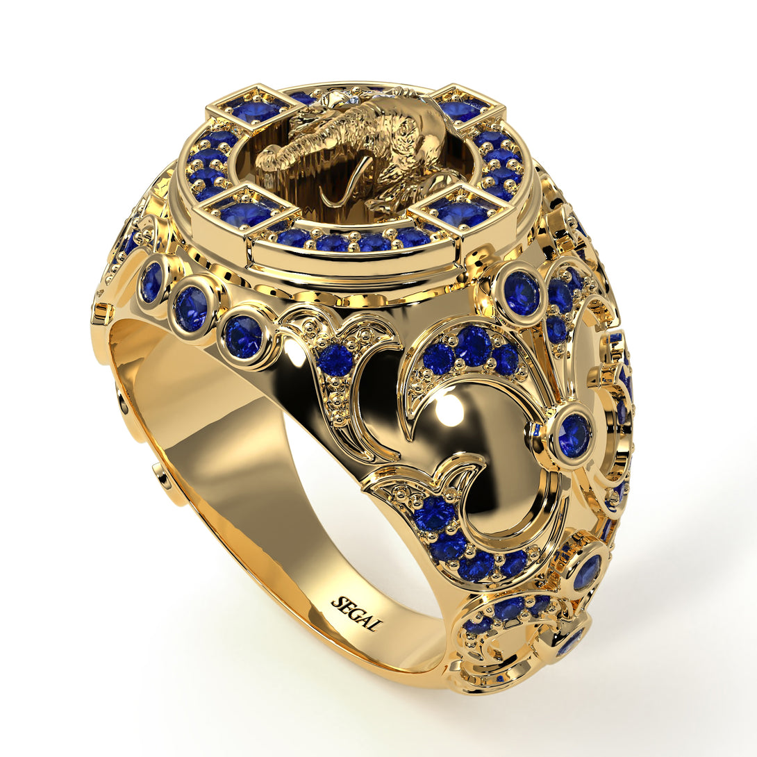Sapphire Bespoke Elephant Men’s Fashion Ring - Charles No. 13