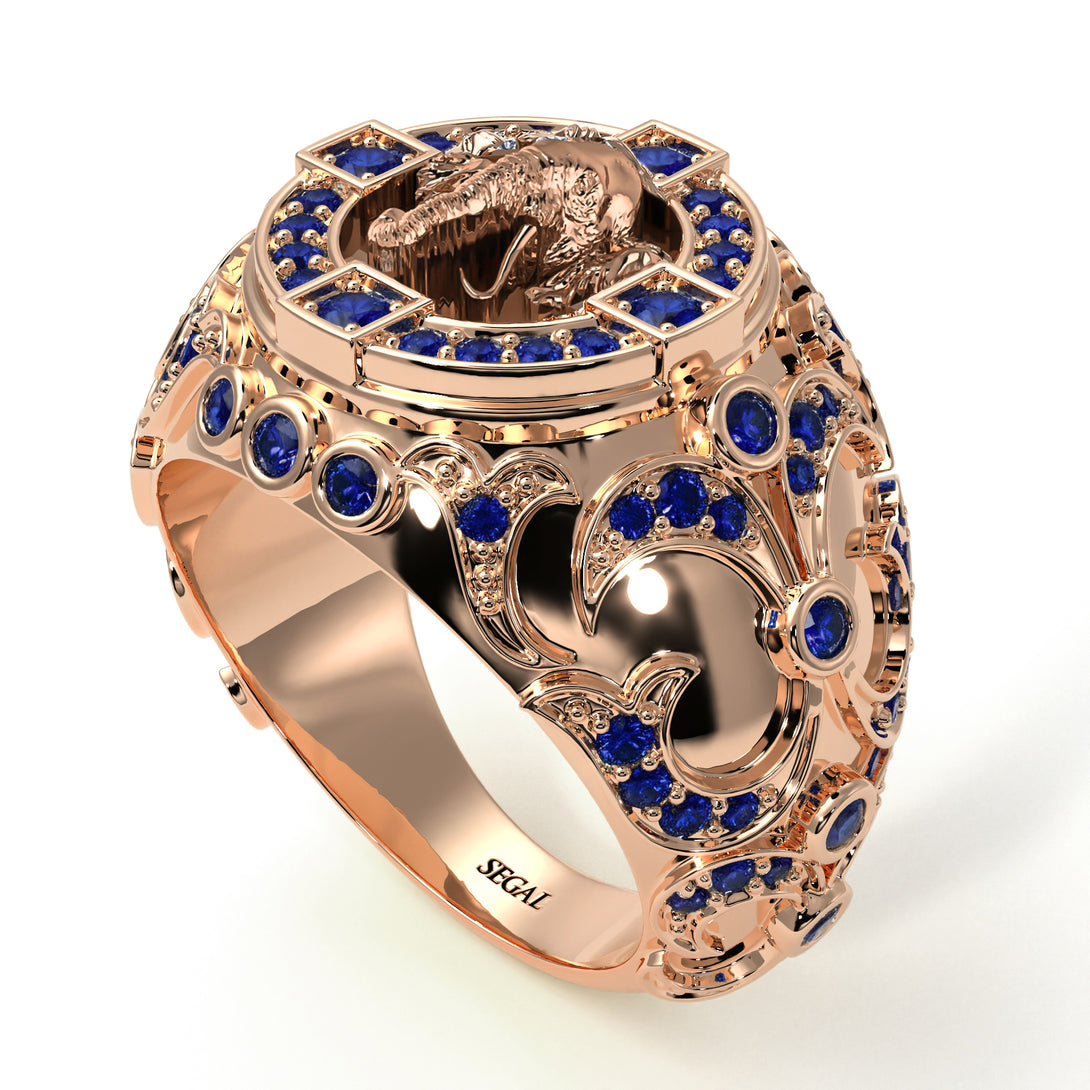 Sapphire Bespoke Elephant Men’s Fashion Ring - Charles No. 14