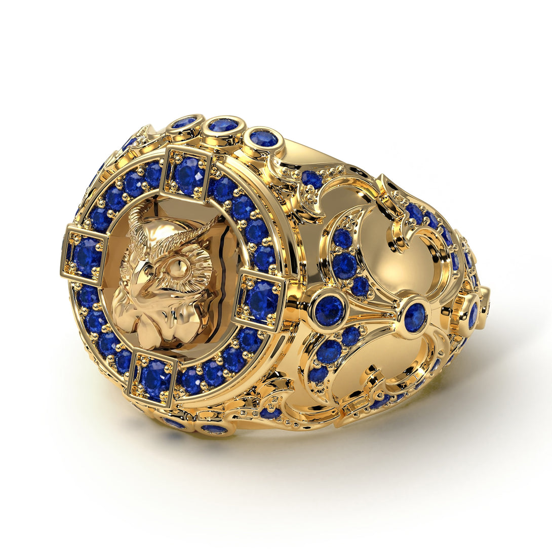 Sapphire Owl Gold Men's Fashion Ring - Adrian No. 13