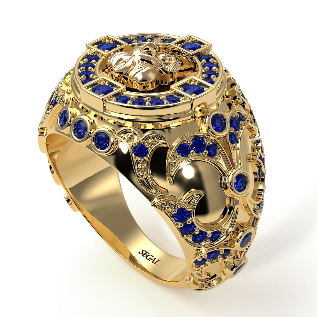 Sapphire Owl Gold Men's Fashion Ring - Adrian No. 13