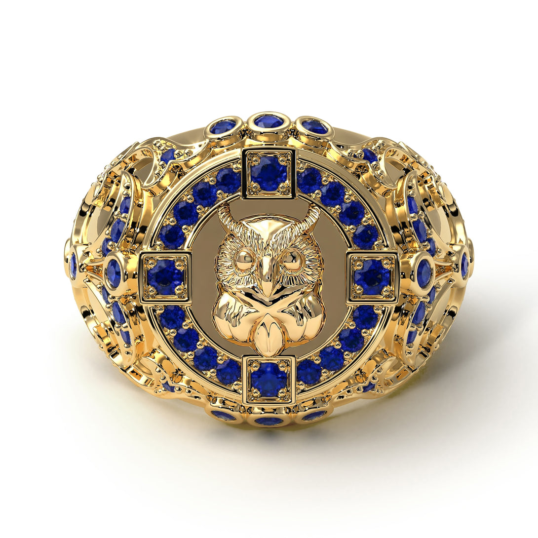 Sapphire Owl Gold Men's Fashion Ring - Adrian No. 13