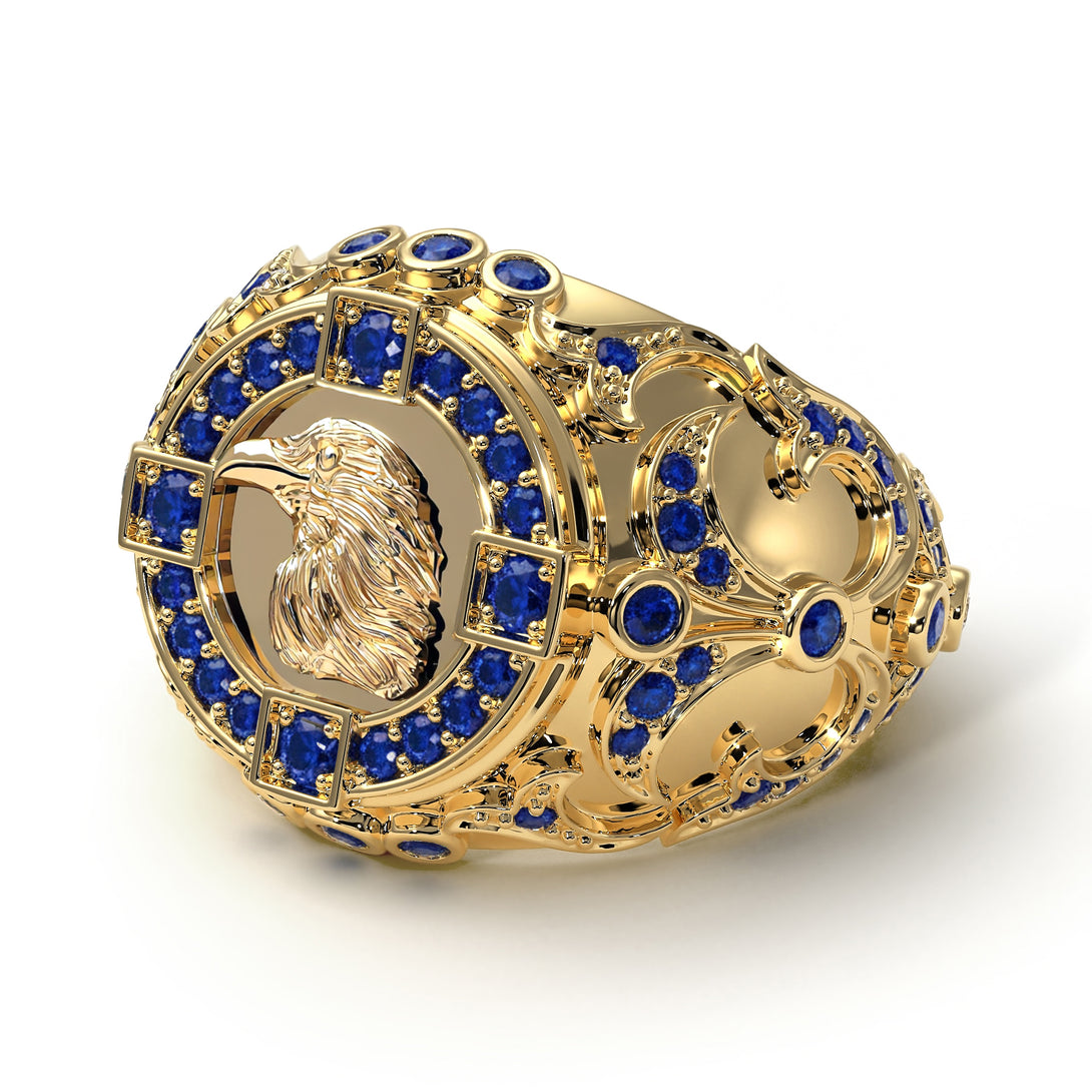 Sapphire Raven Gold Men's Fashion Ring - Nolan No. 13