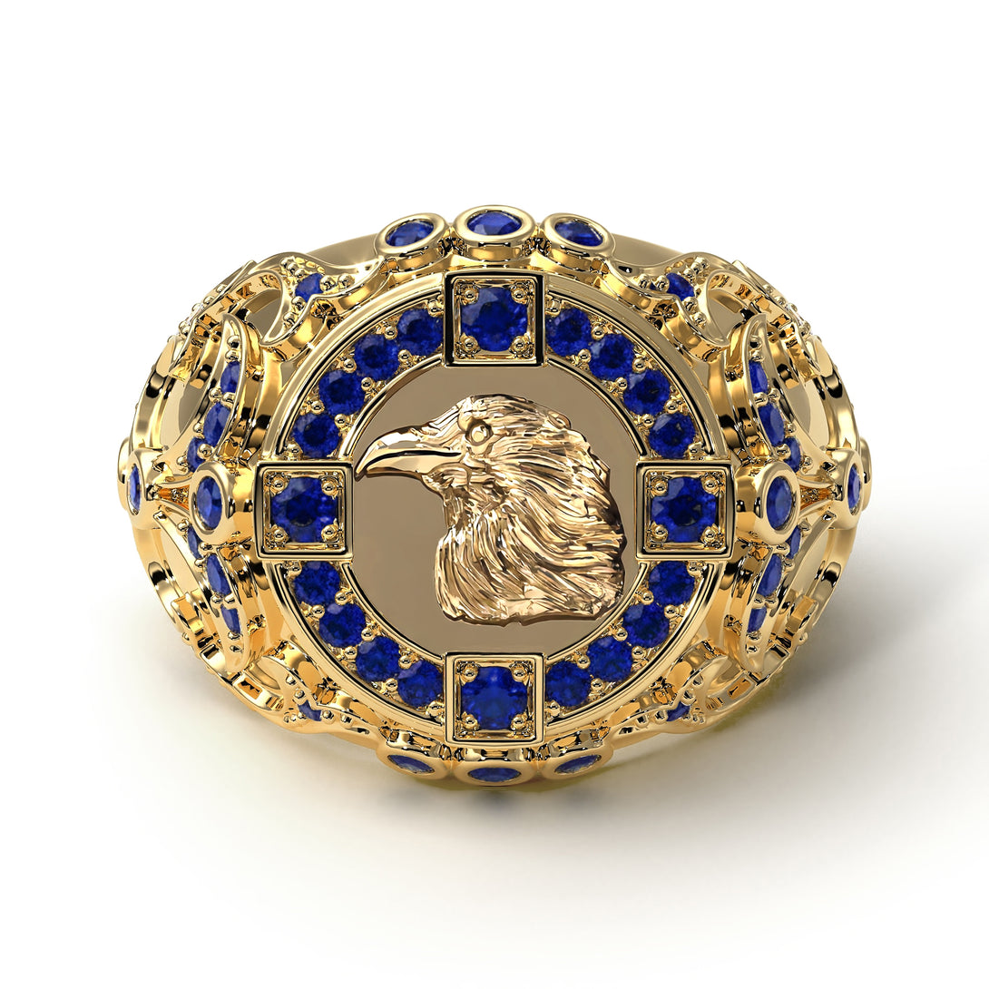 Sapphire Raven Gold Men's Fashion Ring - Nolan No. 13