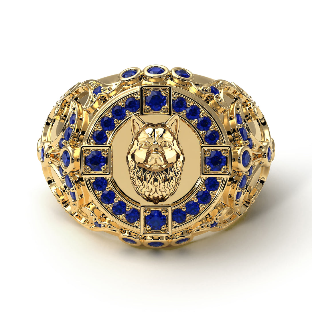 Sapphire Wolf Gold Men's Fashion Ring - Eli No. 13