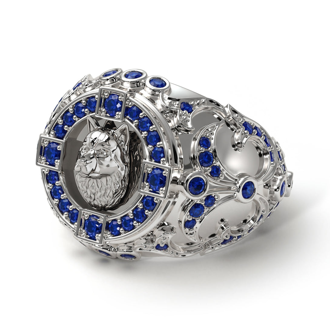 Sapphire Wolf Gold Men's Fashion Ring - Eli No. 15