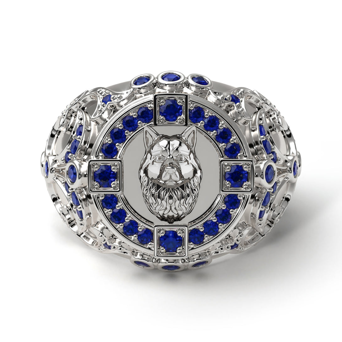 Sapphire Wolf Gold Men's Fashion Ring - Eli No. 15